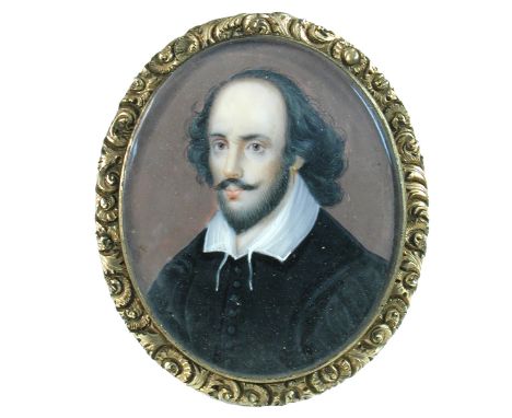 English School  (late 19th Century) Portrait miniature of William Shakespeare (1564-1616), in a black jacket with white colla