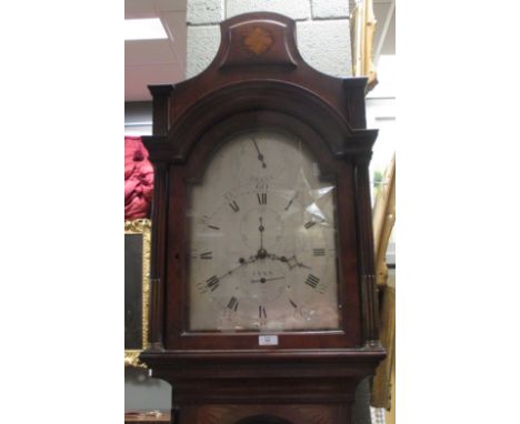 James Saddleton, Lynn', a George III mahogany longcase clock, pagoda shaped hood with floral inlay, above quarter fan paterae