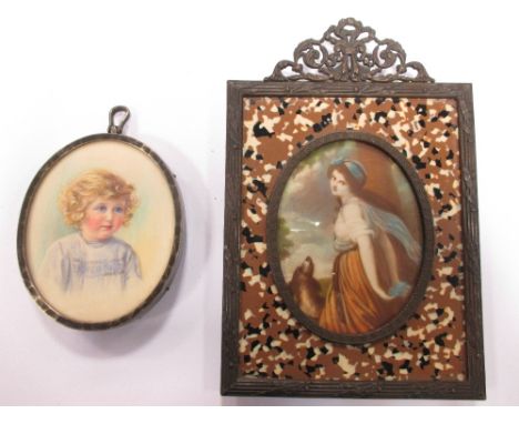 Portrait miniature of 'Lady Hamilton' after Romney and an oval portrait of a child (2)  