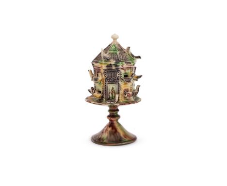 ‡ &nbspA STAFFORDSHIRE CREAMWARE MODEL OF A DOVECOTE  CIRCA 1755  The octagonal brick house with slate roof, 'A NEW PAVILION'