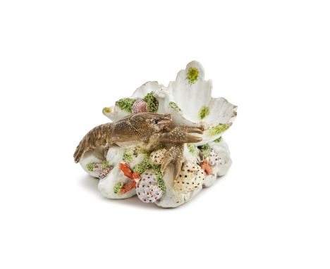 ‡&nbspA CHELSEA PORCELAIN CRAYFISH SALT  CIRCA 1750-1752   After a silver model by Nicholas Spirmont, modelled a grey crayfis