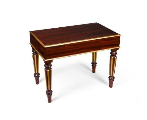 ‡&nbspA GEORGE IV MAHOGANY AND PARCEL GILT BIDET STAND AND WEDGWOOD QUEENSWARE BIDET CIRCA 1825, THE STAND IN THE MANNER OF G