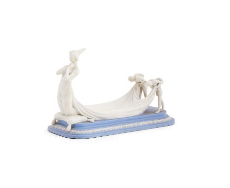 ‡ &nbspA WEDGWOOD BLUE JASPER MODEL OF A RENAISSANCE PRINCESS  LATE 19TH CENTURY The Princess modelled in white wearing a wim
