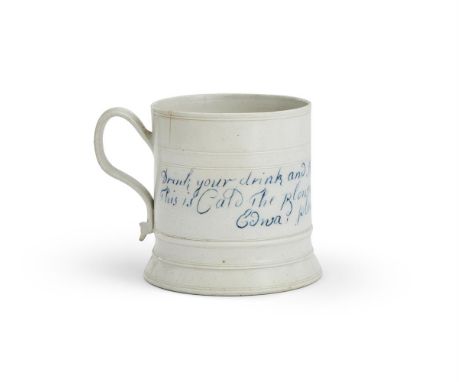 ‡&nbspA STAFFORDSHIRE SALT-GLAZED STONEWARE 'SCRATCH BLUE' MUG  DATED 1751  The cylindrical body incised and enriched in coba