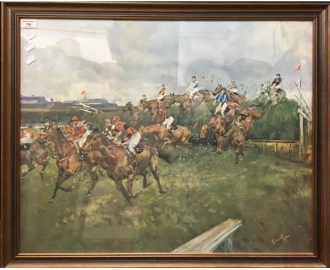 After MICHAEL LYNE, First Time Round Becher's Brook (The Grand National 1969), framed and glazed