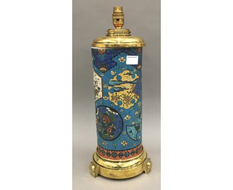 A Chinese porcelain cloisonne vase, fitted as a lamp, with Barclay and Son Regent Street fittings