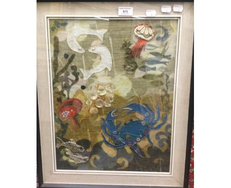 MARGARET POLMEAR (20th century) British, Seascape with Crab, collage, framed and glazed