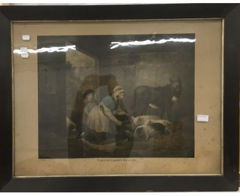 After GEORGE MORLAND, The Cottager's Wealth, mezzotint, framed and glazed