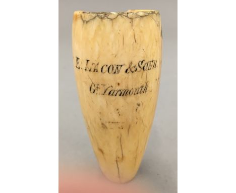 A 19th century turned ivory item, inscribed E Lacon and Sons Gt Yarmouth