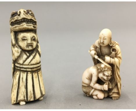 A 19th century ivory netsuke and a 19th century bone netsuke