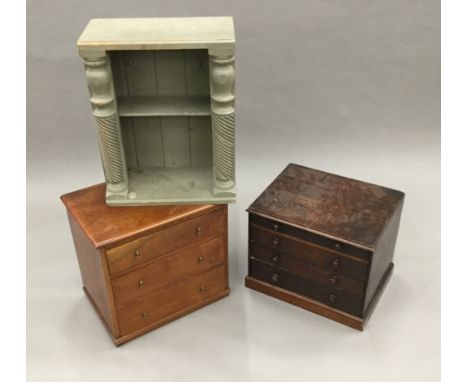 Two small chest of drawers and a painted pine shelf