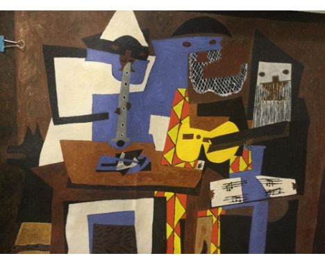 After PABLO PICASSO (1881-1973) Spanish, Three Musicians, oil on paper, unframed