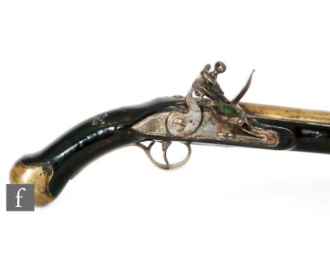 An early 19th Century flintlock pistol, tower and GR mark to lock, brass trigger guard and the butt engraved Faithfully serve