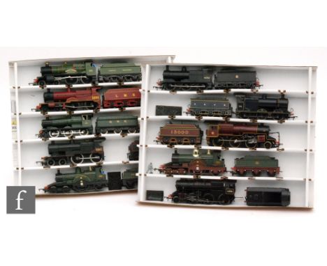 A collection of ten OO gauge locomotives by Hornby and Bachmann, including an 0-6-0 SDJR blue 58, a 4-4-0 GWR green 'County o