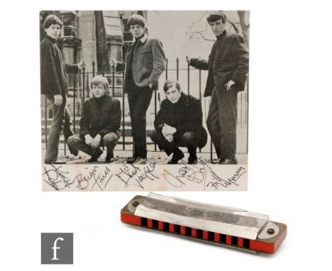 A signed Rolling Stones postcard, the black and white postcard signed to the lower section in black ink Keith Richards, Brian