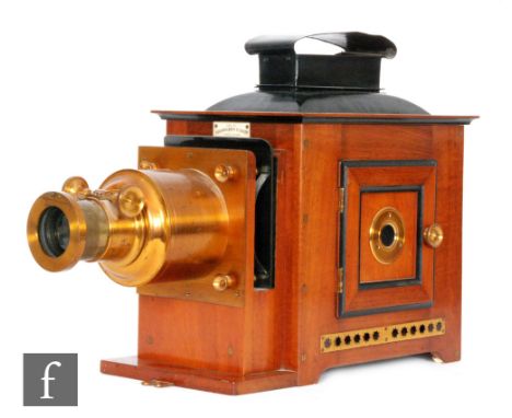 A 19th Century mahogany cased magic lantern by Perken Son &amp; Co Ltd London, together with sets and lectures approximately 