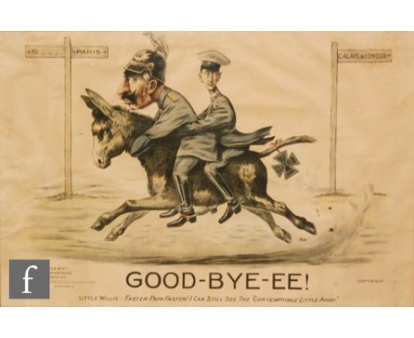 A World War One propaganda print of the Kaiser and Crown Prince on horseback on the way to Holland titled Good-Bye-EE, by Cro