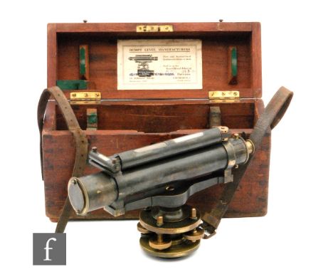 An early 20th Century brass Dumpy surveyors level by Adie &amp; Weaderburn Edinburgh in fitted mahogany case, length 31cm.