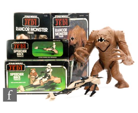 Kenner Star Wars Return of the Jedi, a boxed Rancor Monster and a boxed Speeder Bike, with instructions and catalogue leaflet