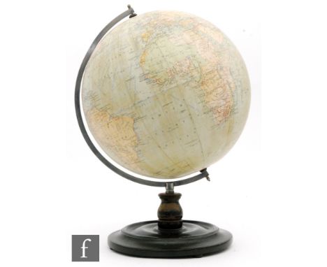 A Phillip's 12" terrestrial globe No 2615 on turned circular ebonised base, height 43cm 