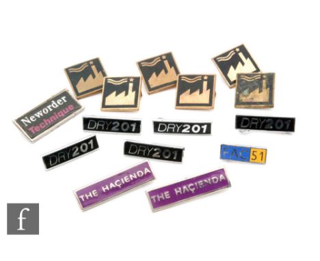 A collection of Factory Records membership and related enamelled badges, to include six FAC 221 'Factory goes to Hollywood ba
