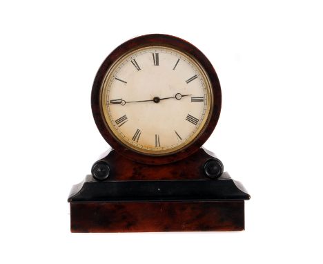 An Edwardian burr walnut and ebonised mantle clock, with circular dial and French movement 