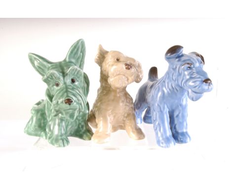 A collection of Sylvac ceramic dogs,  including large green glazed Scotty, ref. 1209 (parcel) 