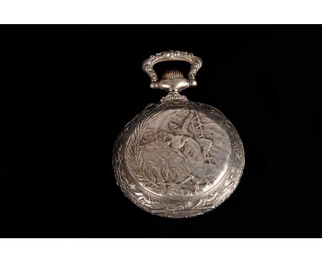 WWI INTEREST: an unusual Art Nouveau silver coloured open faced pocket watch with répoussé case signed 'Frainier',  with whit
