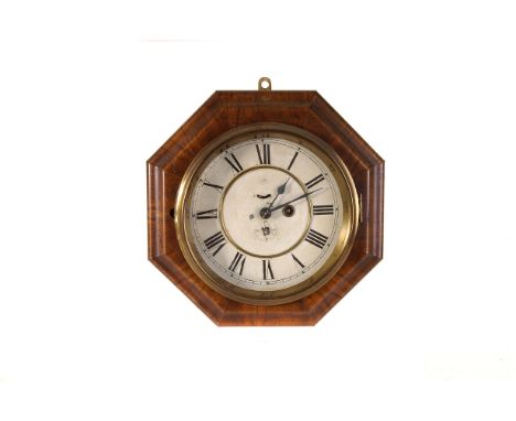 A German 'postman's alarm' wall clock,  with wooden painted dial supporting Roman numerals, and mahogany case, together with 