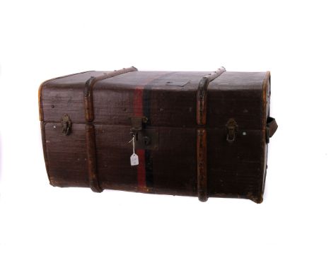 A vintage travel trunk, marked to the lid with "Lady Havelock Allan", together with a framed lithograph print after W. Albert