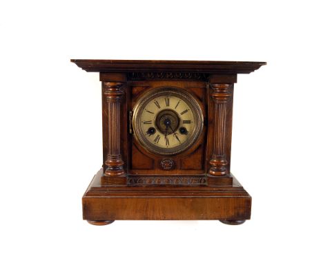 An oak mantle 'Bugler' alarm clock by Fattorini,  chiming on coil, 29cm high (AF) 