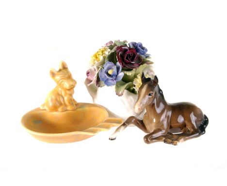 A Beswick ceramic model of a foal,  no. 916, together with a Beswick Scotty dog ashtray, a pair of Aynsley Swans, and other c