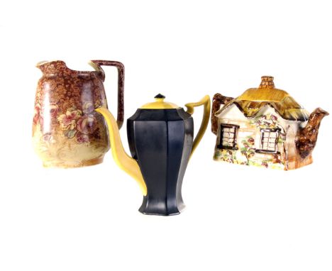 A black and yellow Shelley tea service,  together with a collection of various tea pots and jugs 
