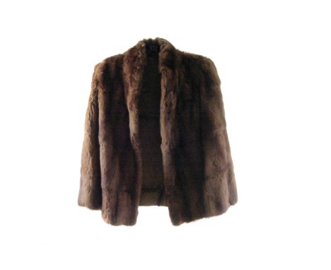 A vintage three quarter length fur coat, in dark brown fur with double breasted gilt and paste buttons and belt, together wit