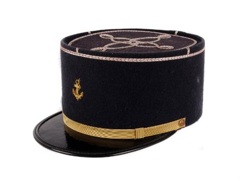 A vintage French Naval hat, with embroidered anchor to front and having applied braid to top rim and top, size 57 