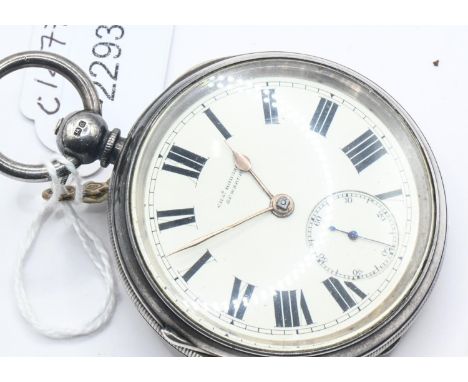 Late Victorian silver cased open face key-wind pocket watch, the white enamel dial with Roman numerals, subsidiary seconds at