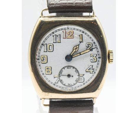 9ct gold cased Stauffer, Son & Co. Peertone watch, the white enamel dial with Arabic numerals and subsidiary seconds at 6 o'c