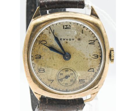 9ct gold cased Envoy watch, the silvered dial with Arabic numerals and subsidiary seconds at 6 o'clock, 15 jewels, case hallm