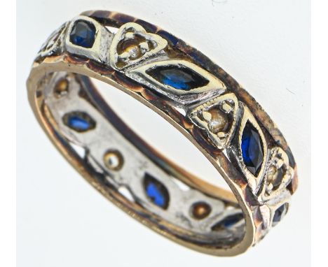 9ct bi-colour gold gem-set ring, stamped 9CT, size Q1/2, gross weight 3.55 grams
