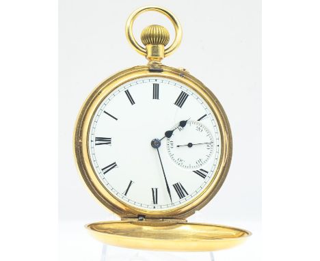 WWI Interest - 18ct gold cased Rotherhams keyless wind half hunter pocket watch, the white enamel dial with Roman numerals an