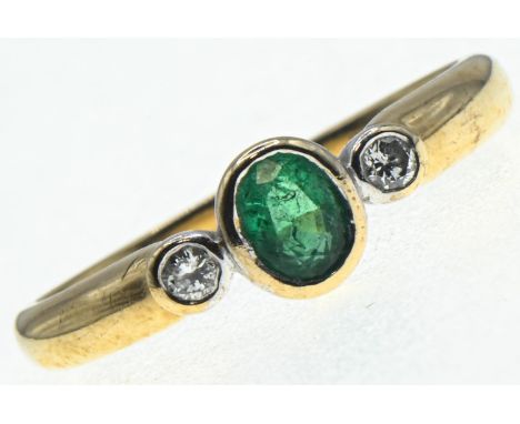 9ct gold, green stone &amp; diamond ring, hallmarked London 1997, size N1/2, gross weight 2.44 grams