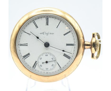 Elgin open faced pocket watch, the signed white dial with Roman numerals and subsidiary seconds, 17 jewels, movement marked E