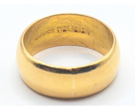 22ct gold band ring, Birmingham hallmarks, size K1/2, 7.44 grams