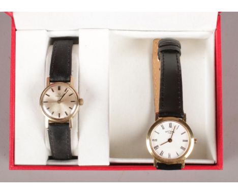 Two ladies wristwatches. Includes a ladies 9ct gold cased Omega manual wristwatch along with a ladies Rotary stainless steel 