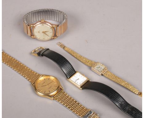 Four ladies and gents wristwatches. Includes Marvin and Baume manual examples and Sekonda and Seiko quartz examples.  