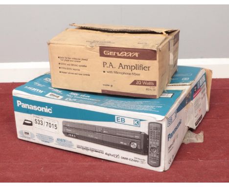 Two boxed electronics. Includes Genexxa PA Amplifier and a Panasonic DVD recorder.  