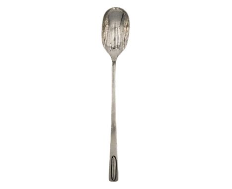 A silver condiment spoon by Gwen Whicker. With tapering handle and hammered oval bowl, hallmarked London 1962, length 19cm, 3