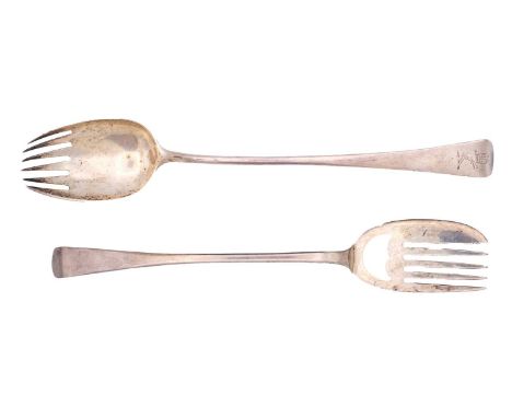 A George III silver serving fork and a William IV silver serving fork. The George III forked spoon by George Smith (IV), Lond