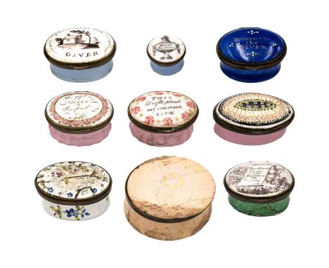 A selection of nine Georgian Staffordshire enamel boxes. All with damages.
The estimated in-house shipping to a UK mainland a