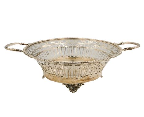 A George V silver twin-handled strawberry basket by William Hutton & Sons Ltd. The egg and dart rim over the pierced body, ra